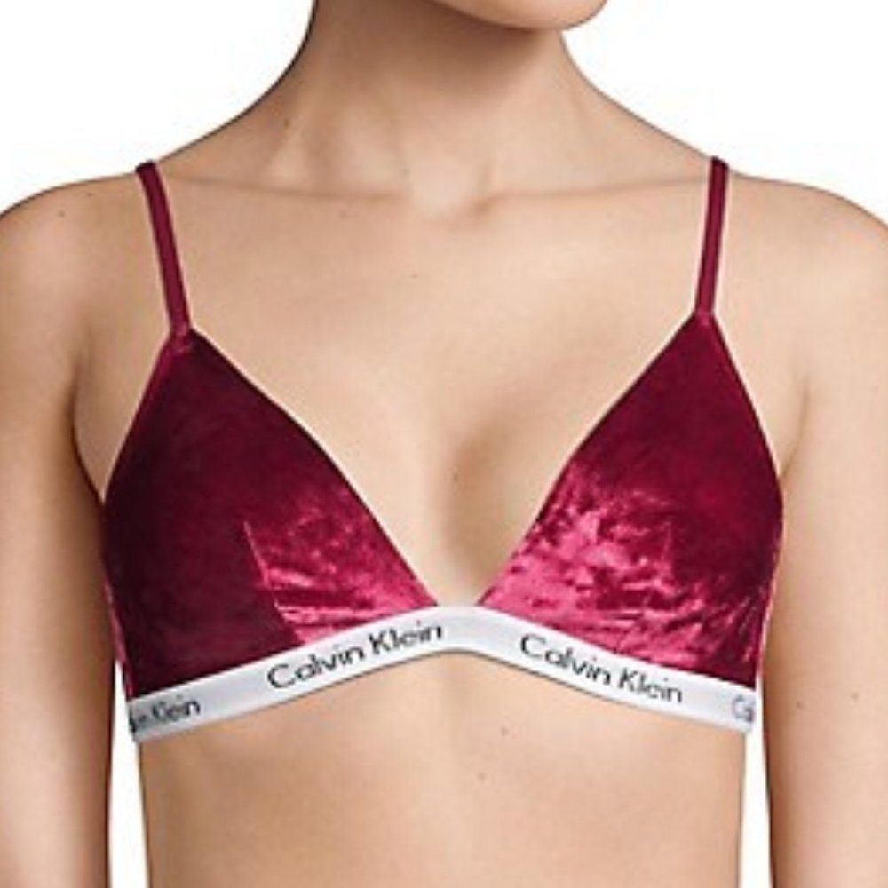Calvin Klein Carousel Velour Triangle Bralette Red - Picture 4 of 6